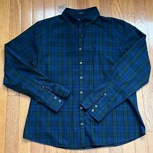 Lands End Blackwatch plaid button down blouse, size 12
